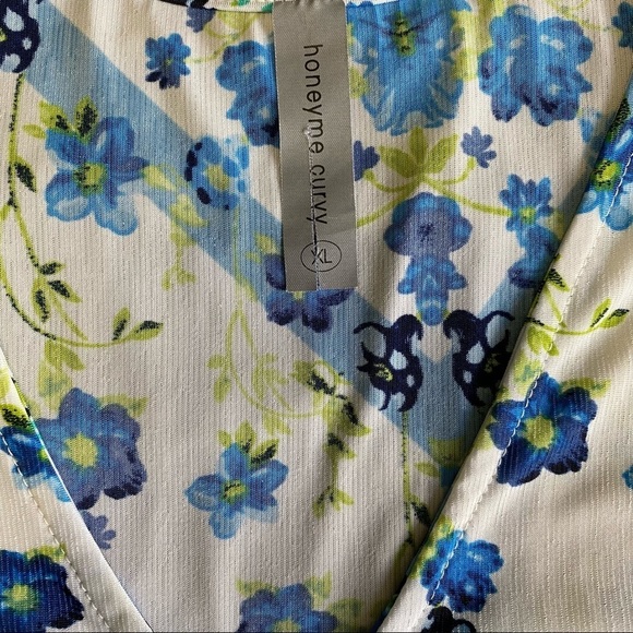 Honey Me Curvy Blue Floral Chevron Boho Long Sleeve A-Line Dress XL - Picture 9 of 12